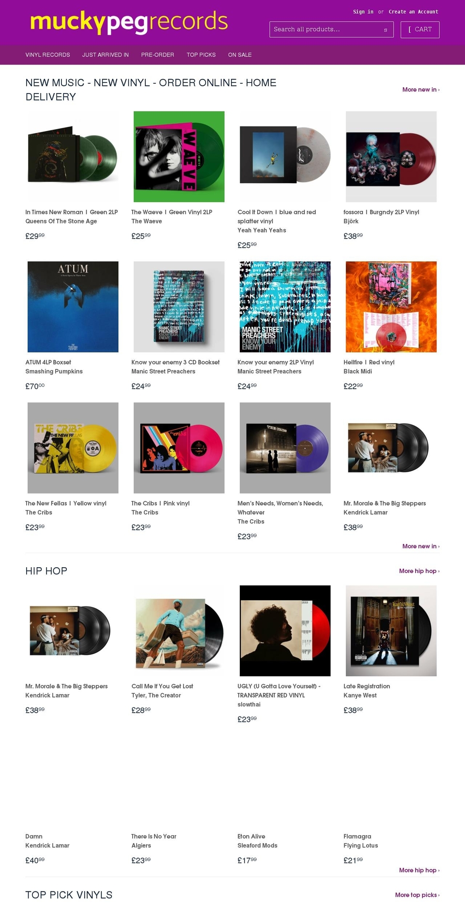 muckypegrecords.co.uk shopify website screenshot