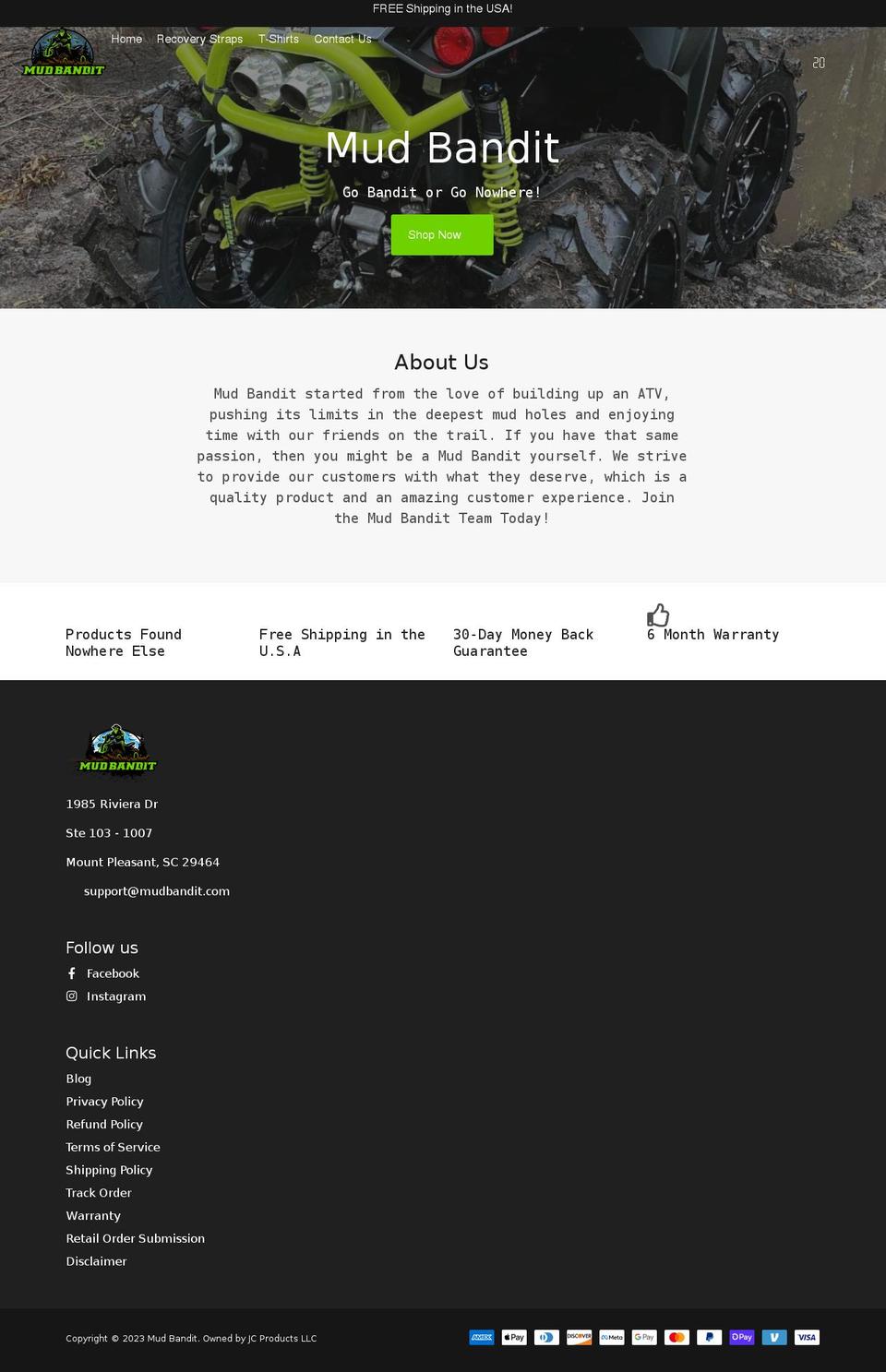 mudbandit.com shopify website screenshot