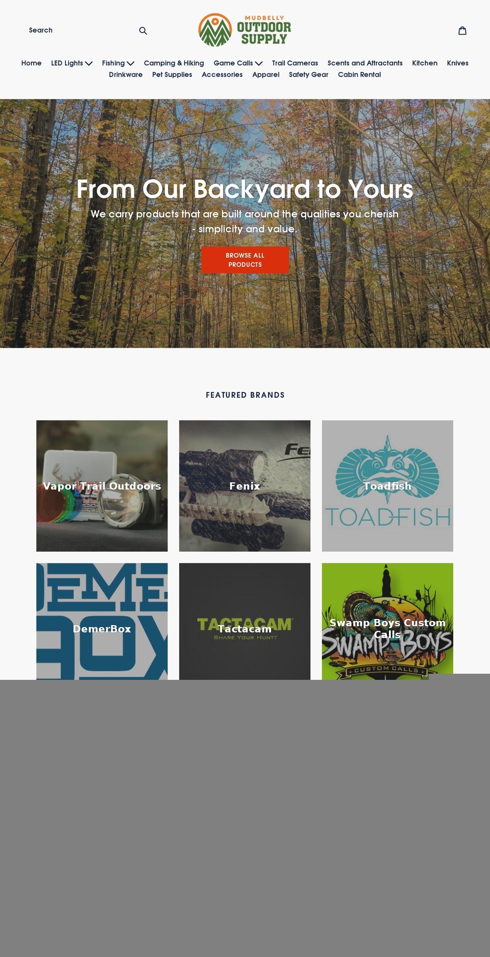 mudbellyoutdoors.com — Shopify storefront screenshot