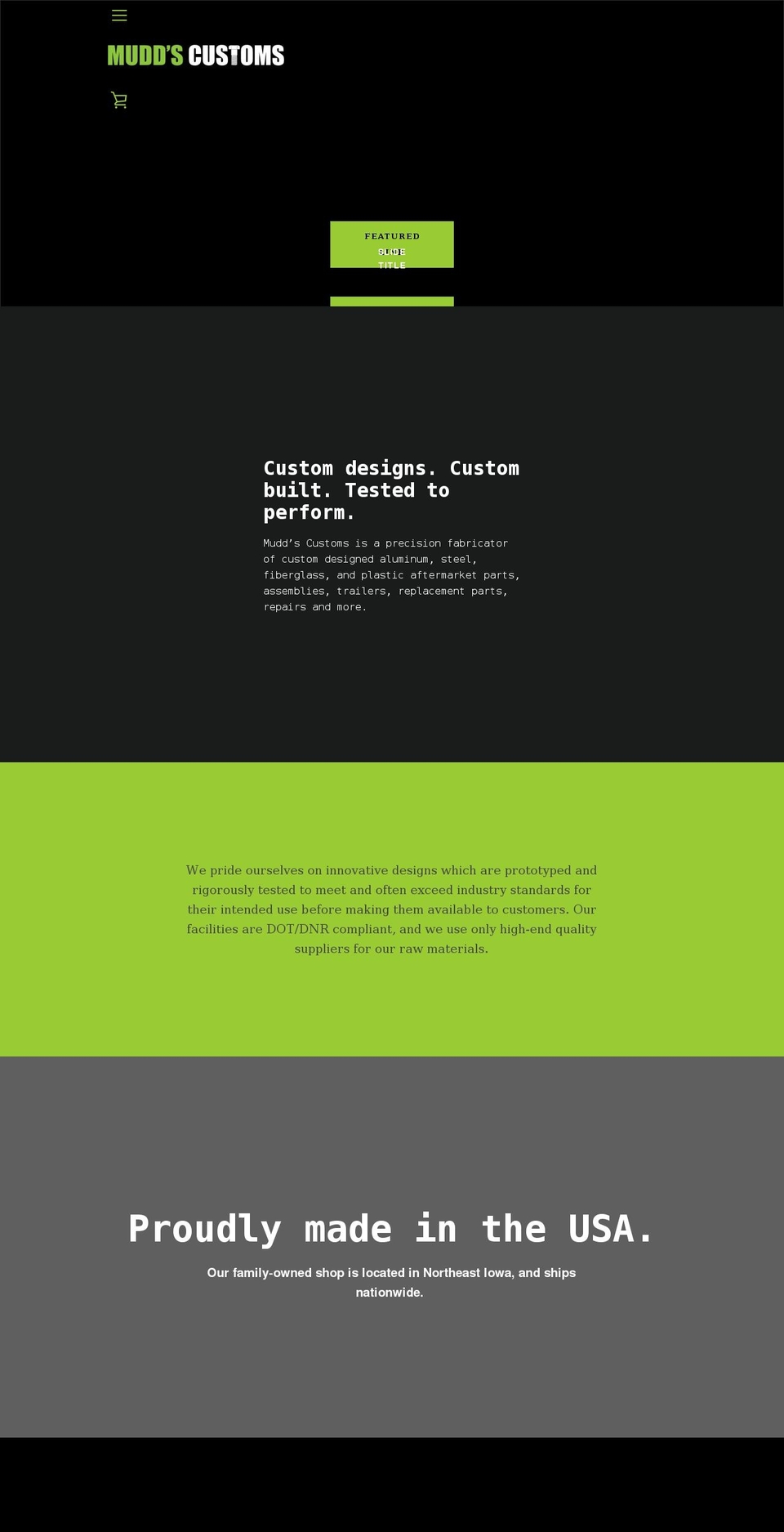 muddscustomsmfg.com shopify website screenshot