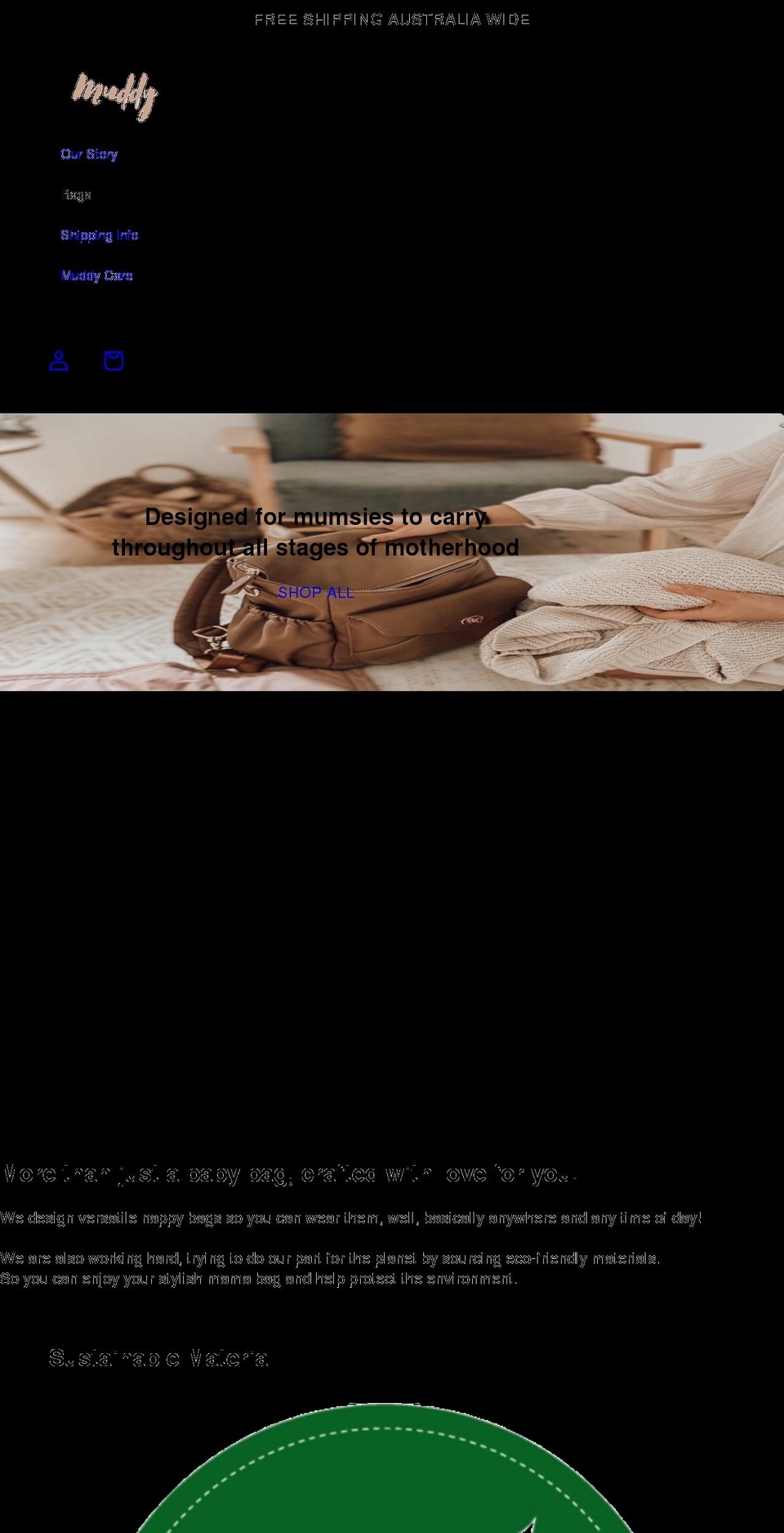 muddybags.com shopify website screenshot