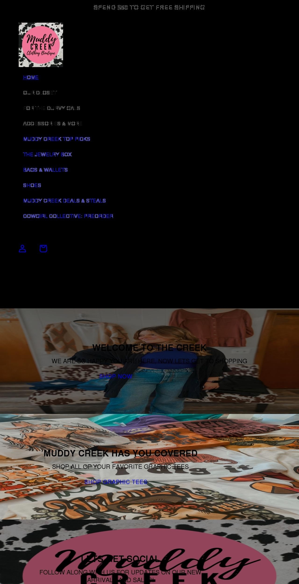 muddycreekclothingboutique.com shopify website screenshot