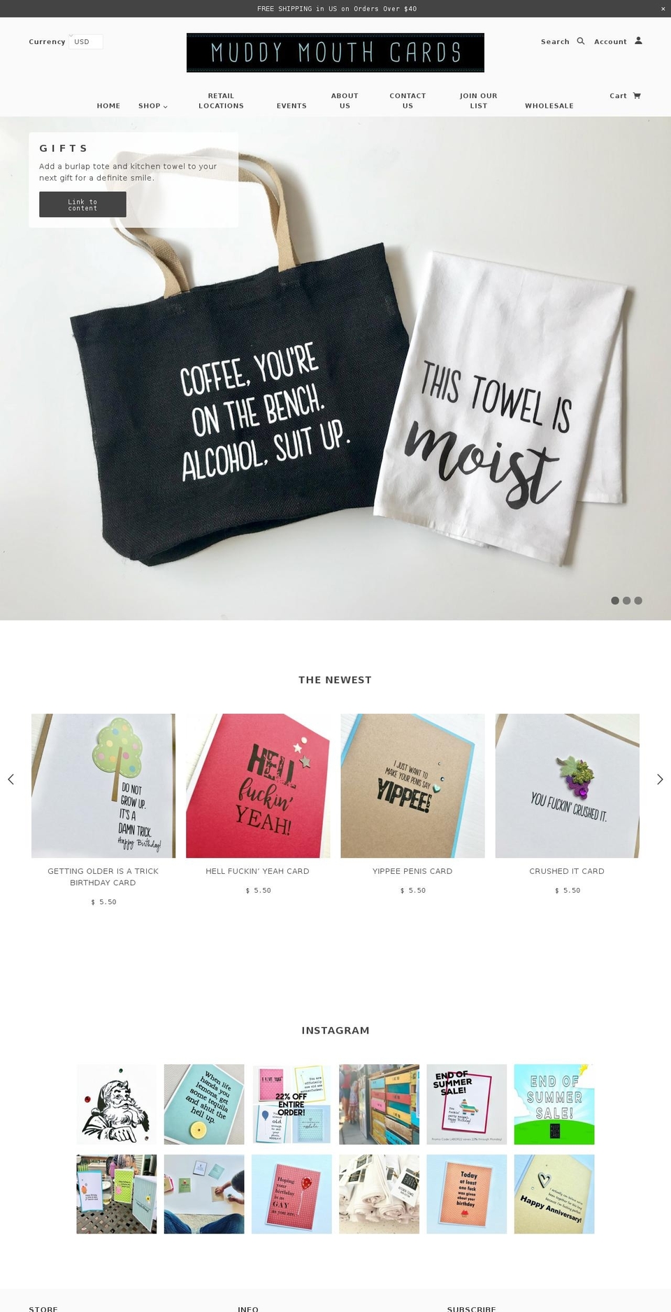 muddymouthcards.com shopify website screenshot