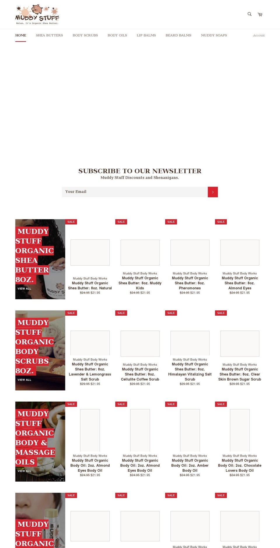 muddystuffsheabutter.com shopify website screenshot