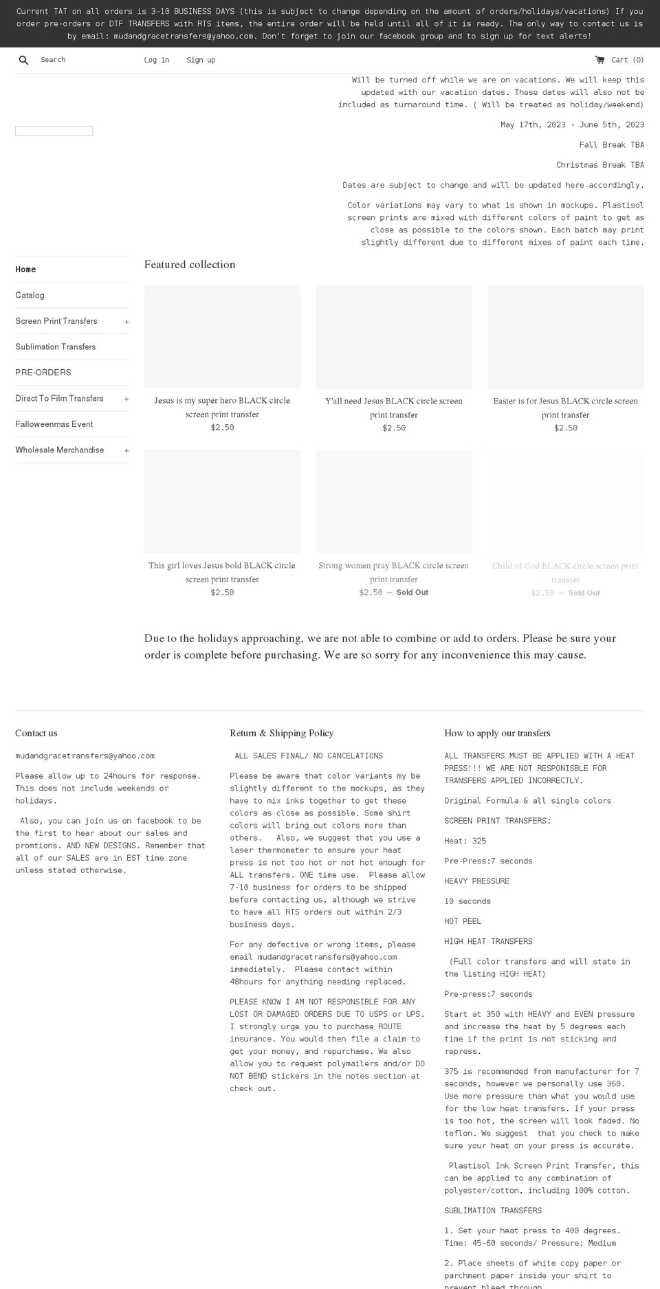 mudgracetransfers.com shopify website screenshot