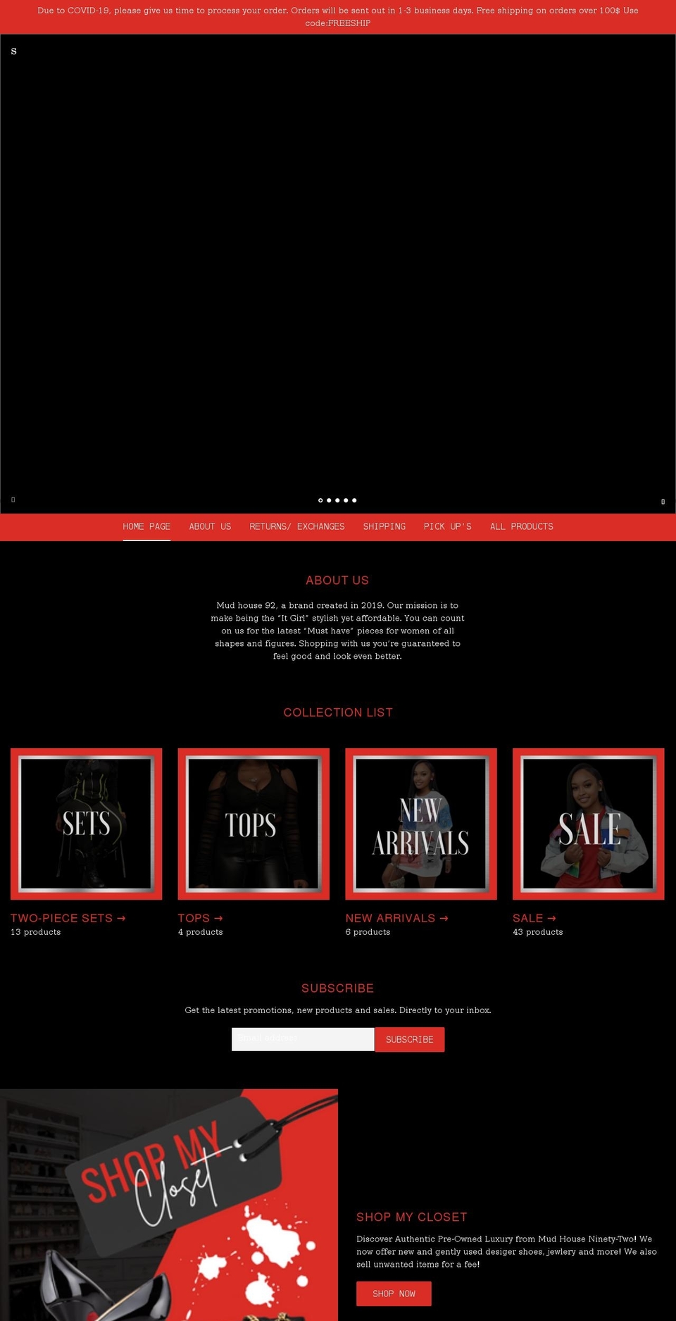 mudhouseninetytwo.com shopify website screenshot