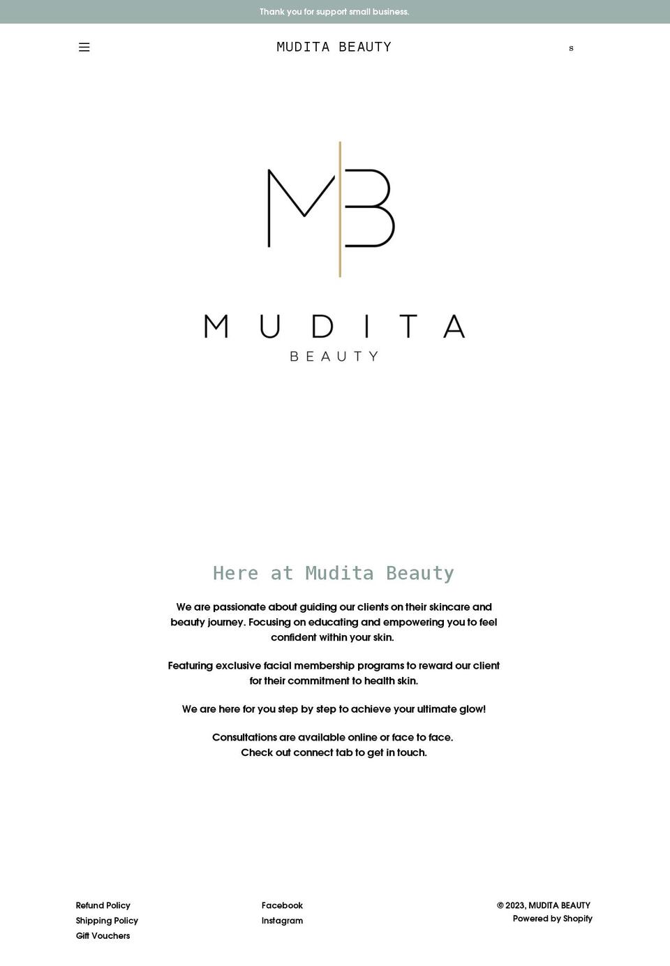 muditabeauty.com.au shopify website screenshot