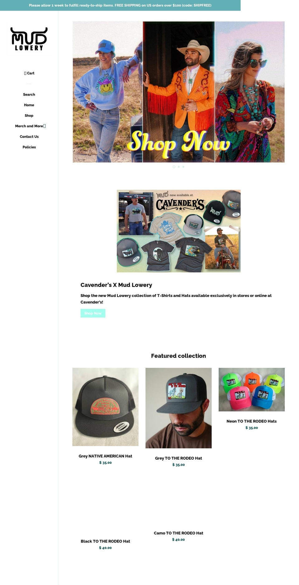 mudlowery.com — Shopify storefront screenshot