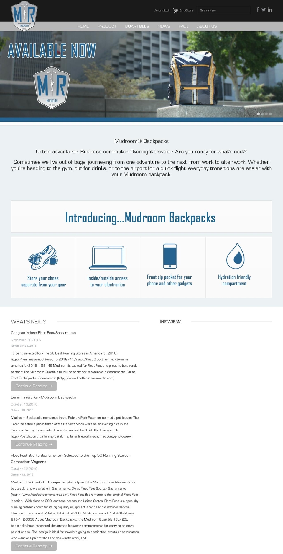 mudroombackpacks.com shopify website screenshot