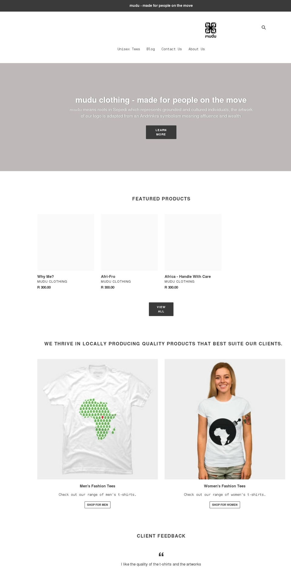 muduclothing.com shopify website screenshot