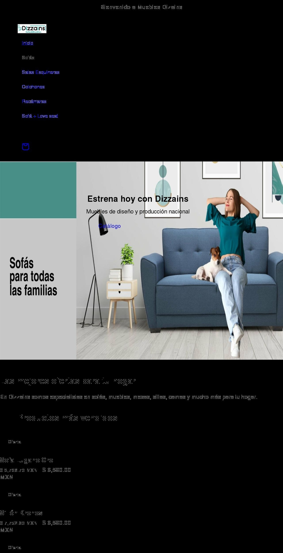 mueblesdizzains.com.mx shopify website screenshot