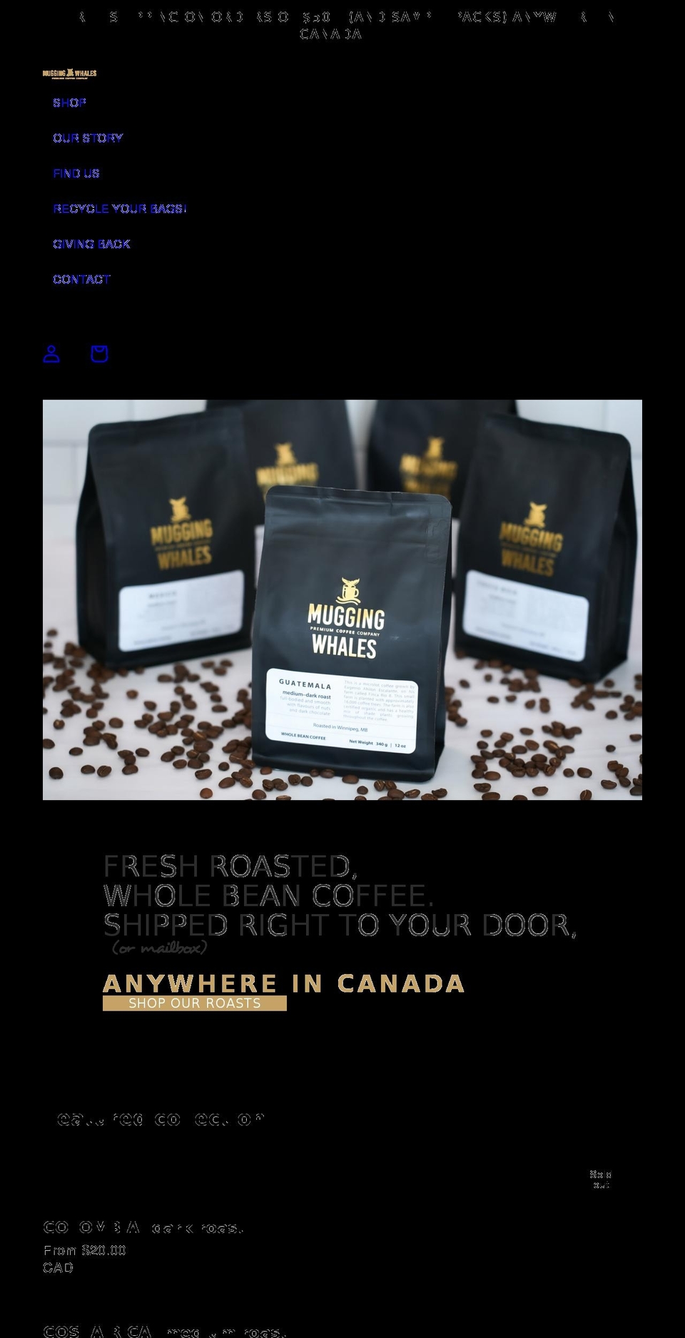muggingwhalescoffee.com shopify website screenshot