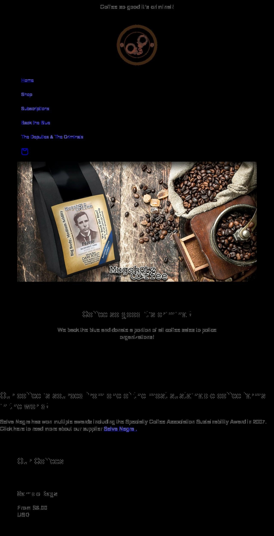 mugshotz.coffee shopify website screenshot