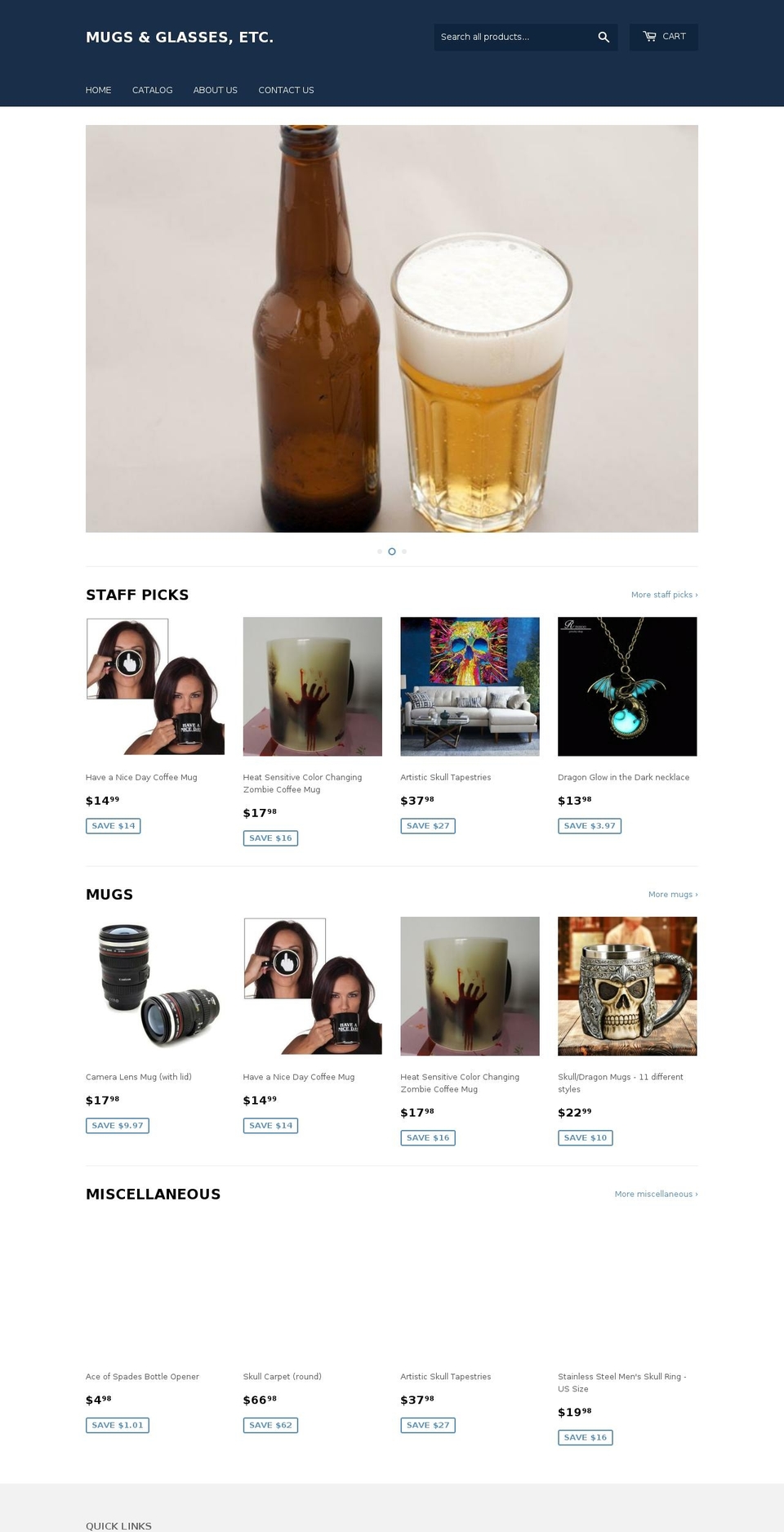 mugsnglassesetc.com — Shopify storefront screenshot