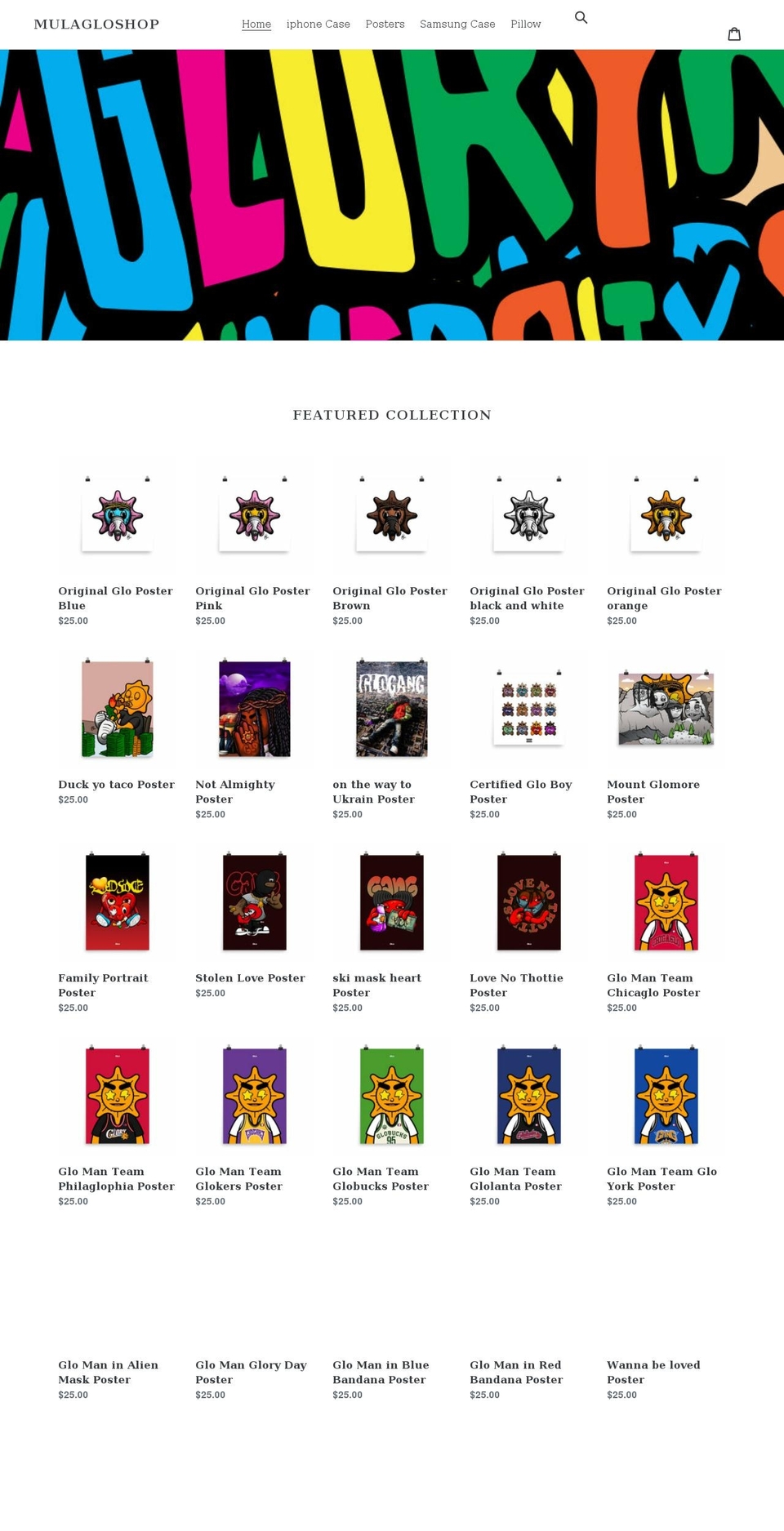 mulagloshop.com shopify website screenshot