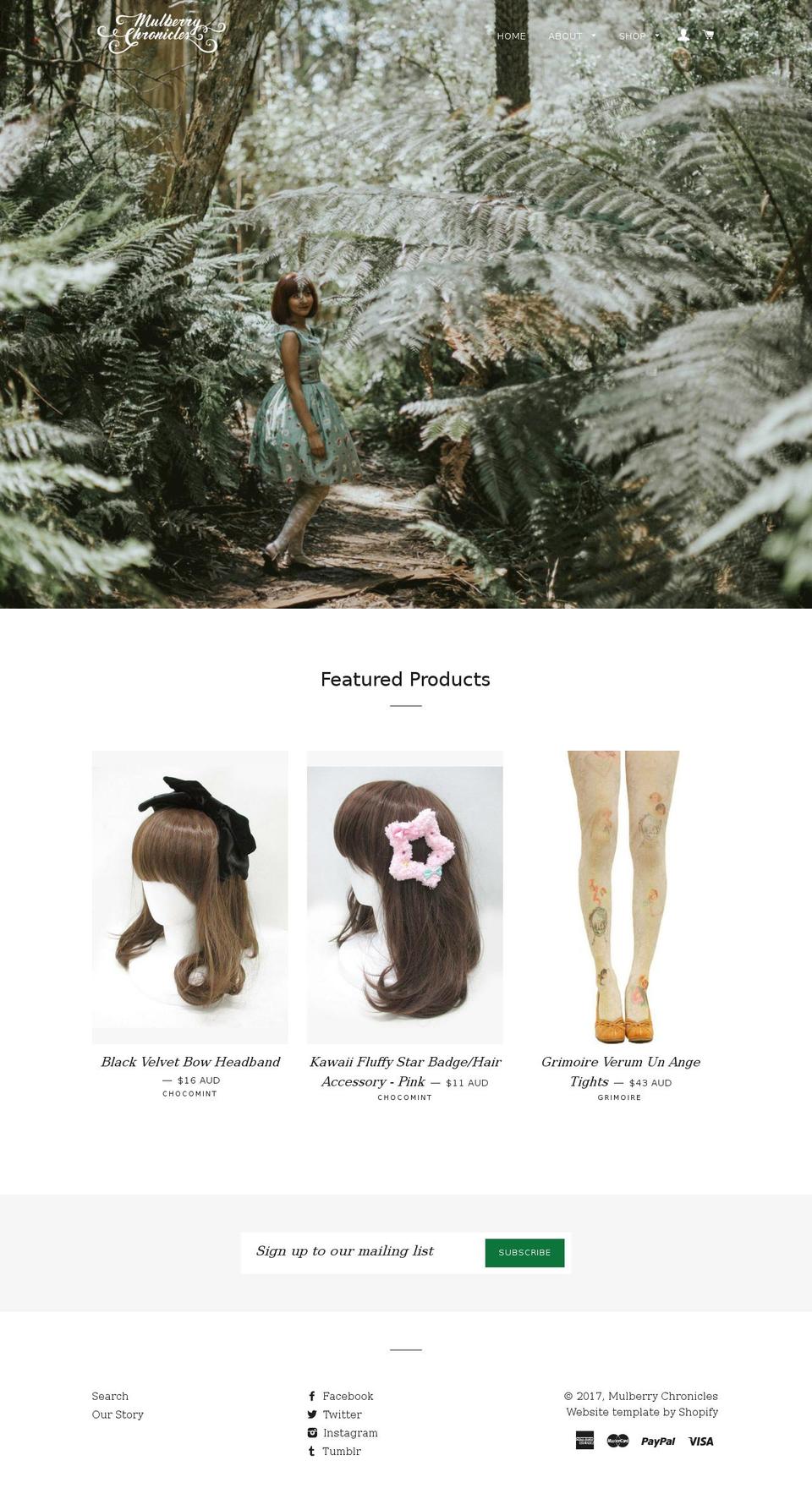 mulberrychronicles.com shopify website screenshot