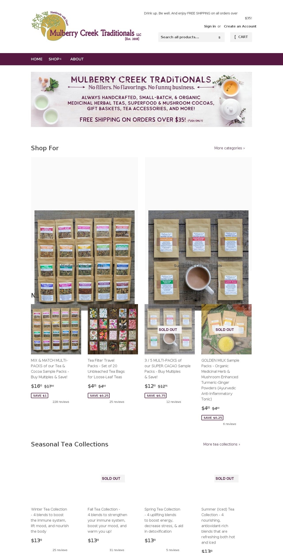 mulberrycreektraditionals.com shopify website screenshot