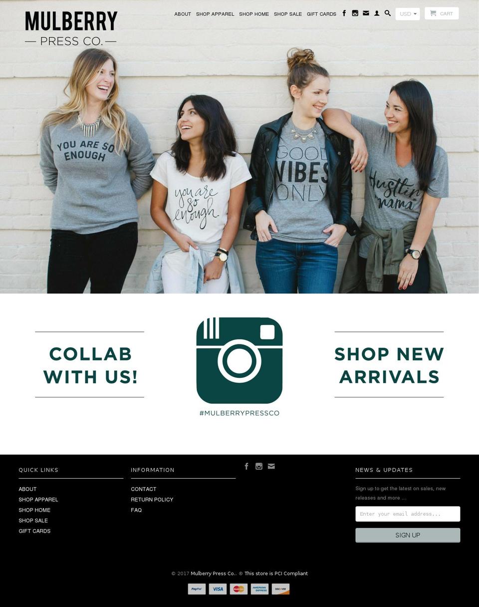 mulberrypresscompany.com shopify website screenshot