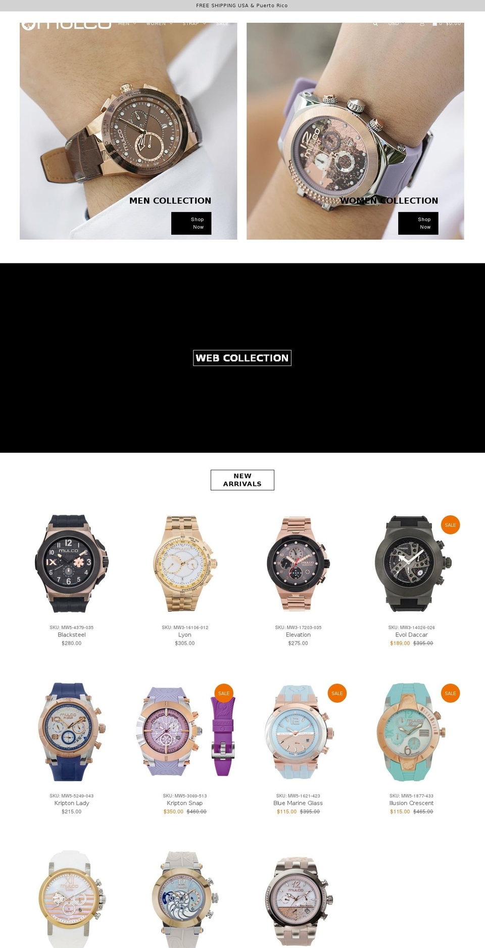 mulcowatches.net shopify website screenshot