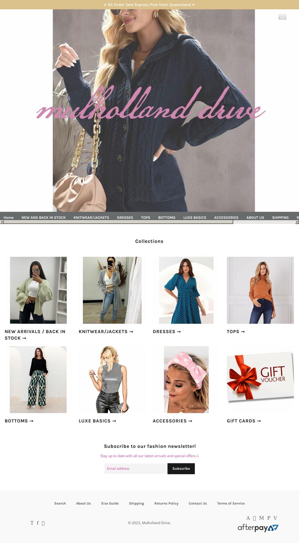 mulhollanddrive.com.au shopify website screenshot