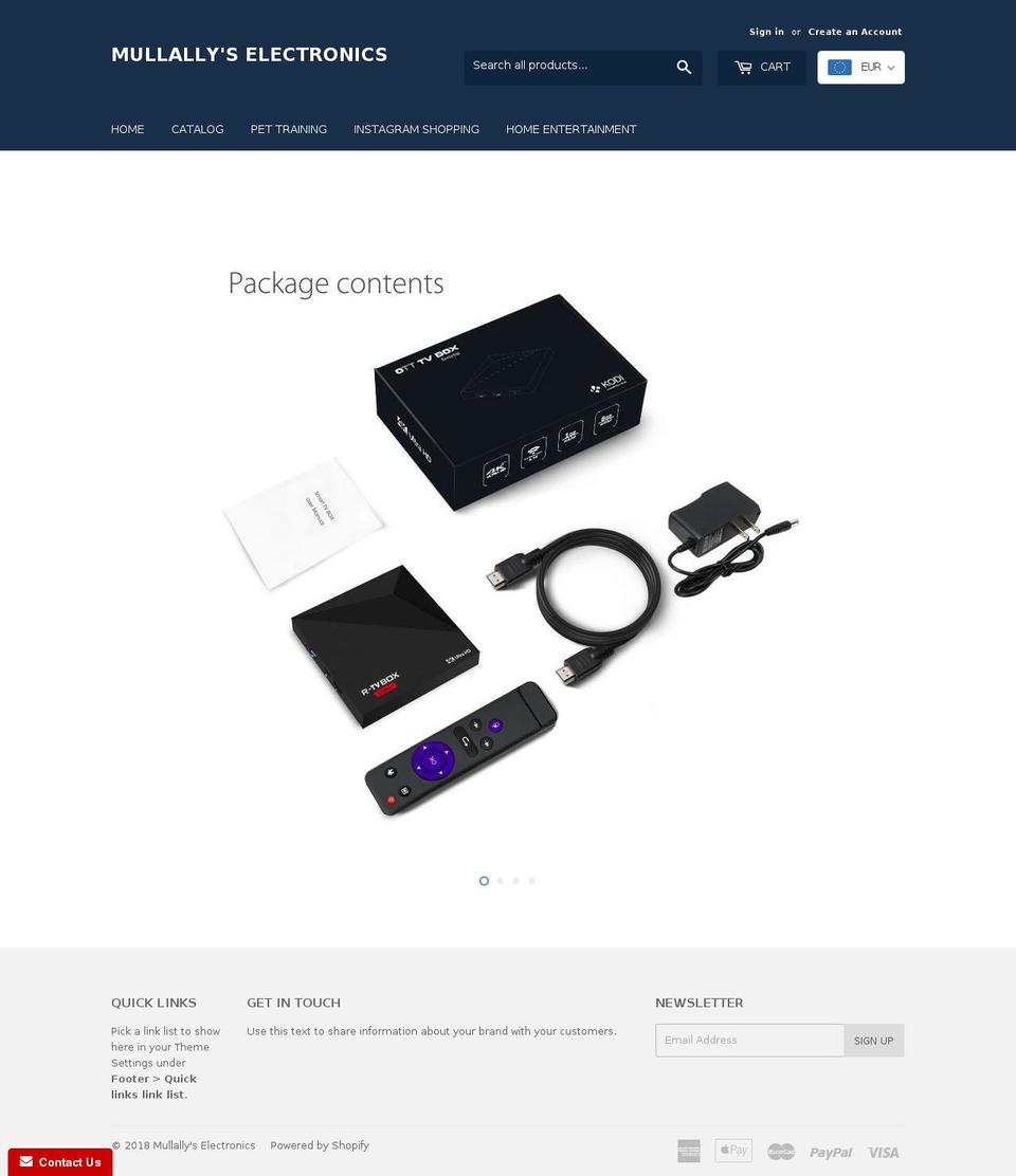 mullallyelectronics.store shopify website screenshot