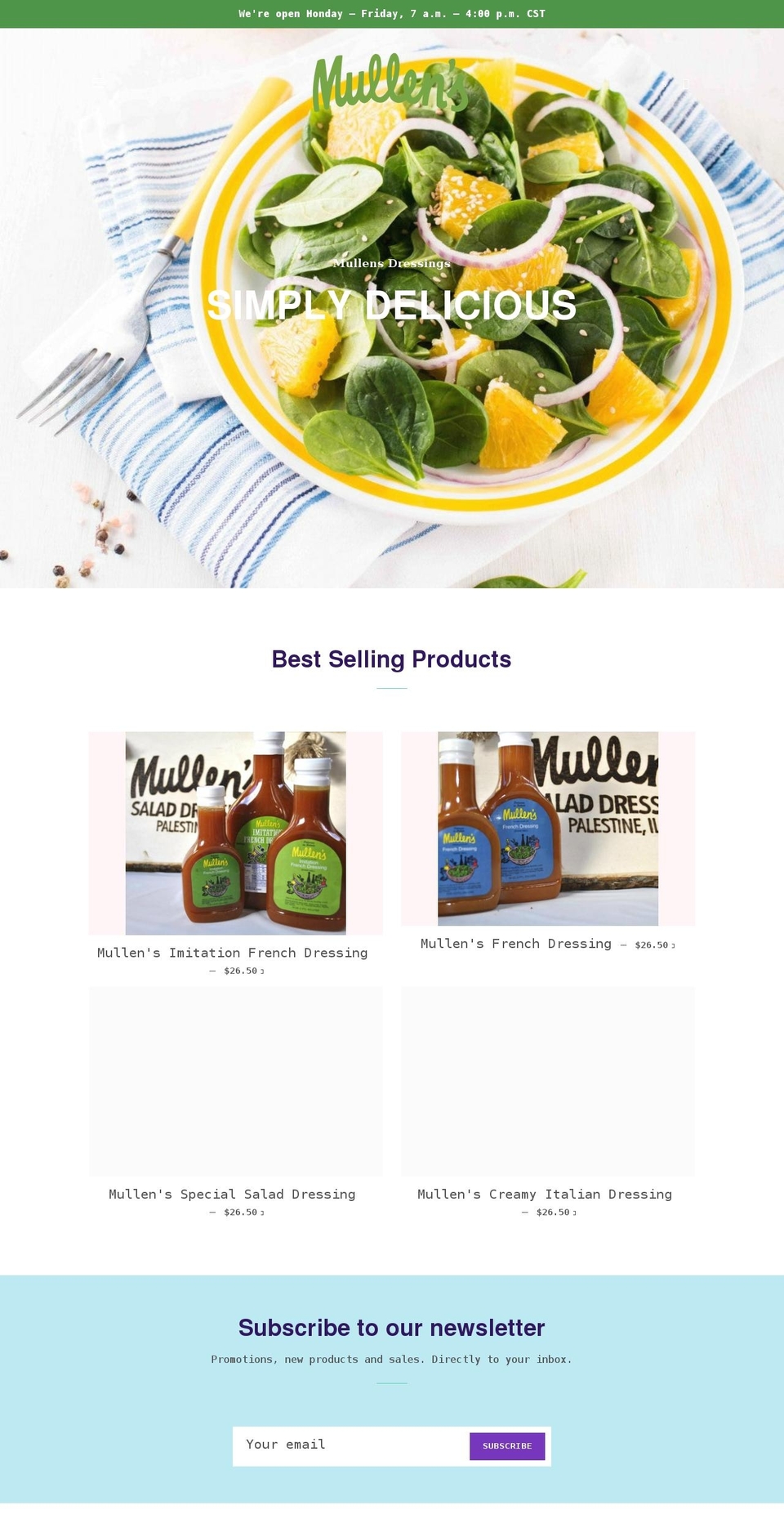 mullensdressing.com shopify website screenshot