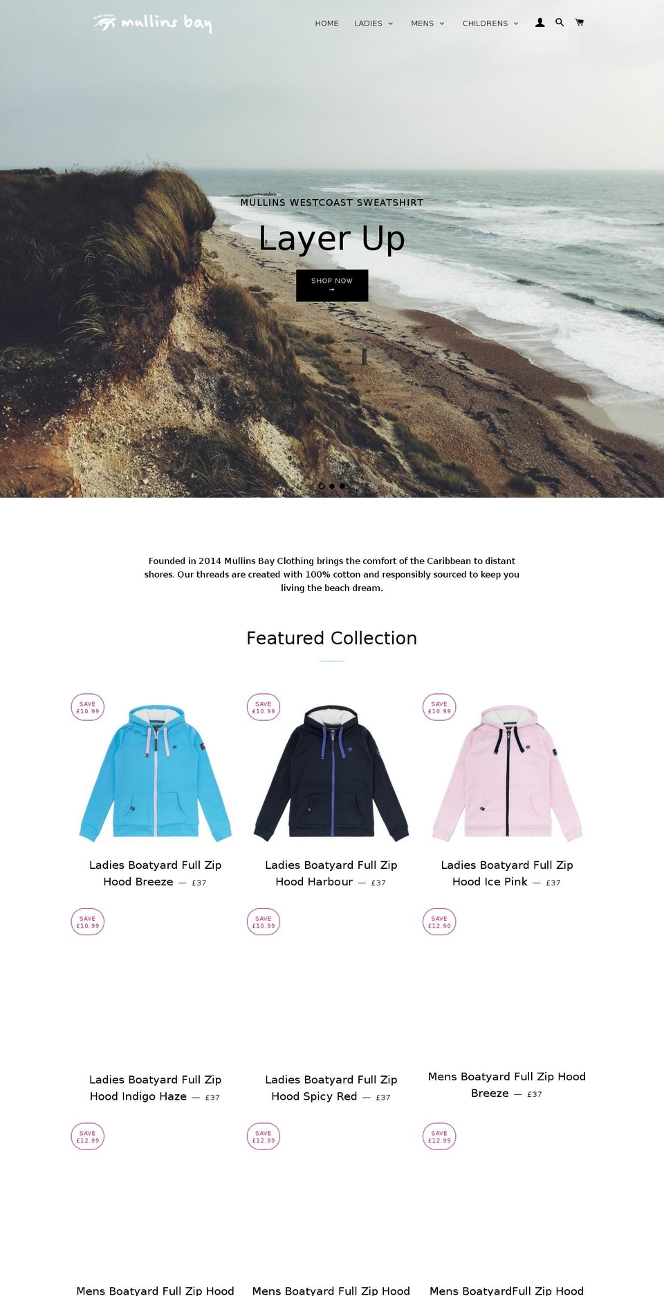 mullinsbayclothing.com — Shopify storefront screenshot