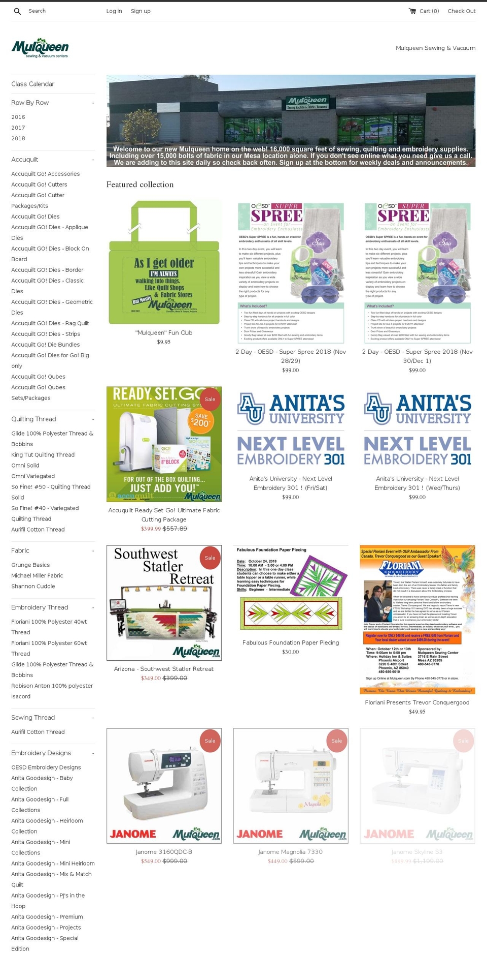 mulqueensewing.com shopify website screenshot