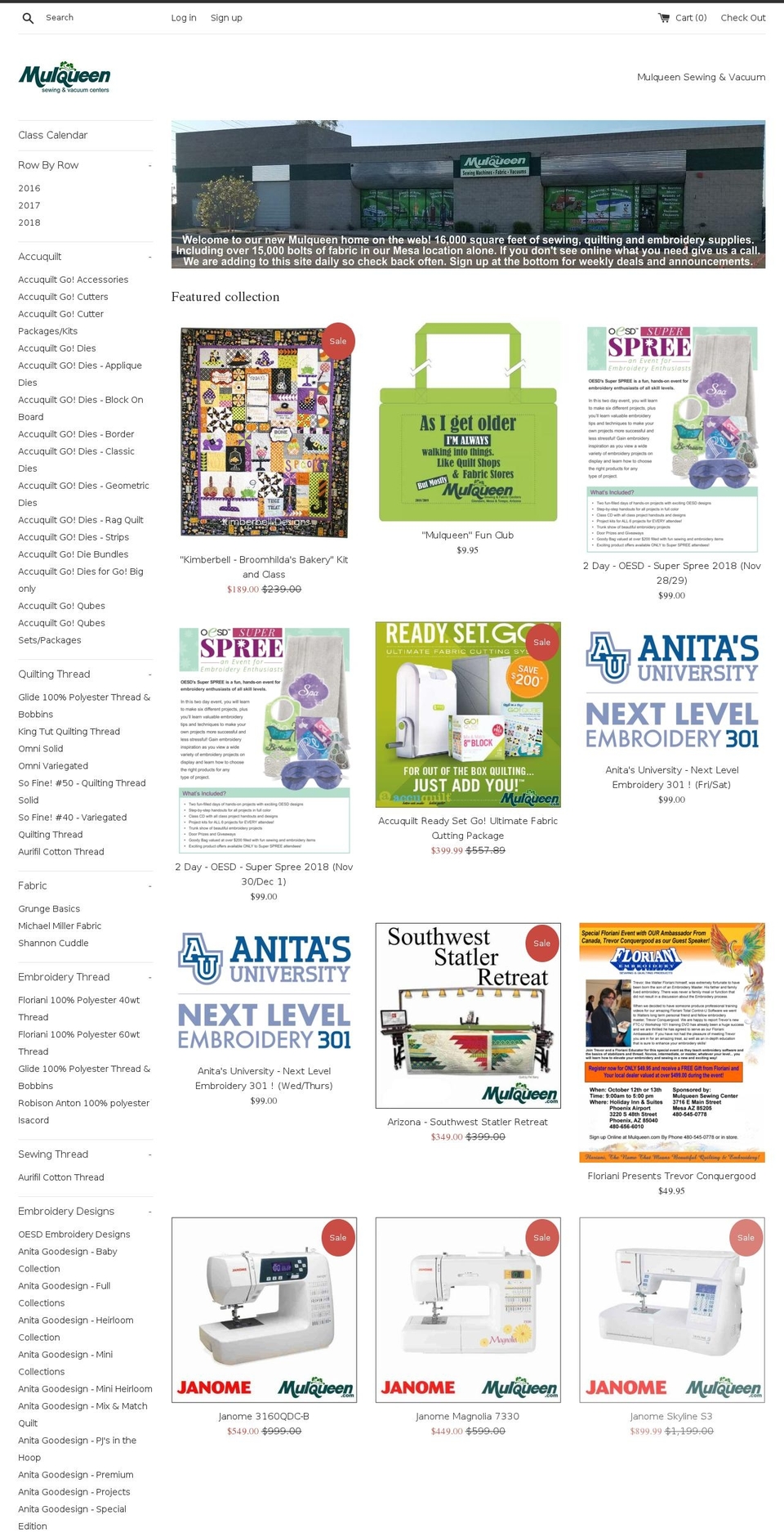 mulqueensewingcenters.com — Shopify storefront screenshot