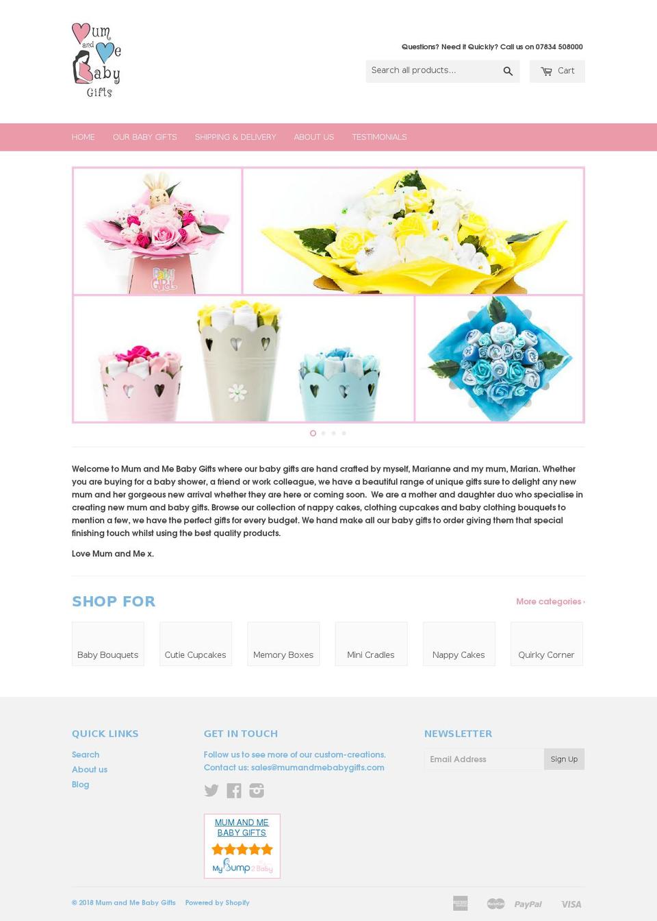 mumandmebabygifts.com — Shopify storefront screenshot