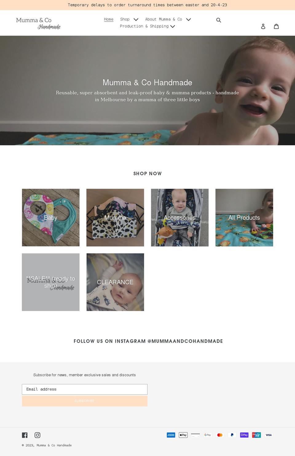 Current JUNE Shopify theme site example mummaandcohandmade.com.au