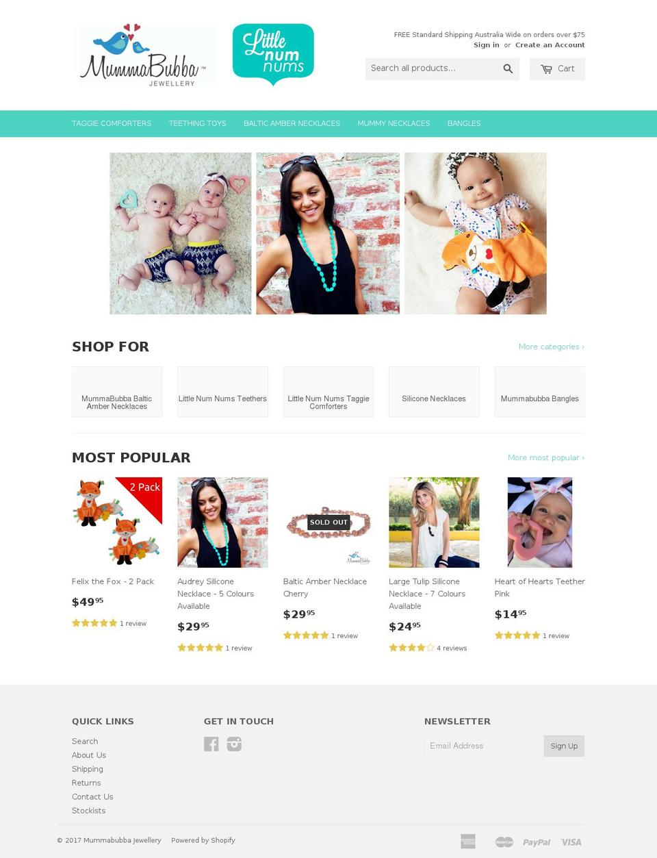 mummabubbajewellery.com shopify website screenshot