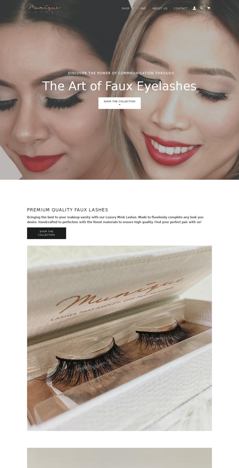 muniquelashes.com — Shopify storefront screenshot