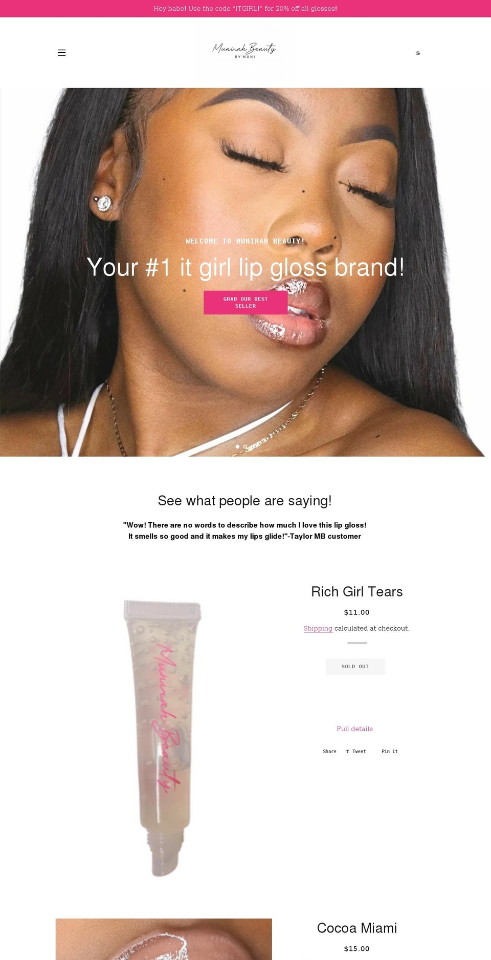 munirahbeauty.com shopify website screenshot