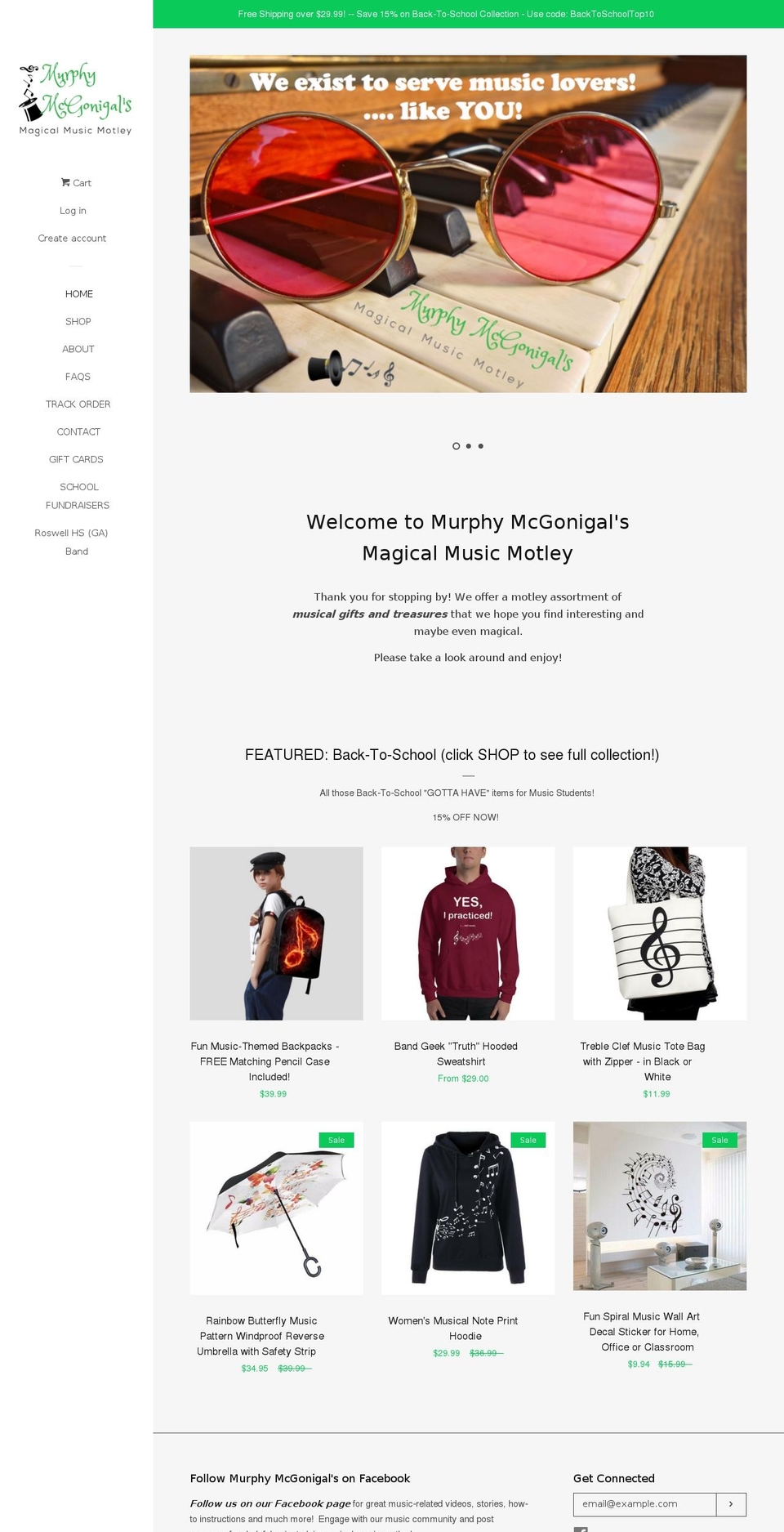 murphymcgonigalsmagicalmusicmotley.com — Shopify storefront screenshot