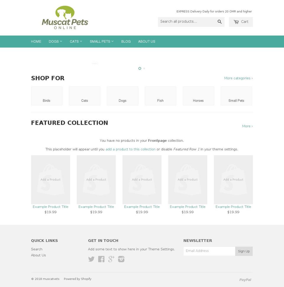 muscatpetsonline.com — Shopify storefront screenshot
