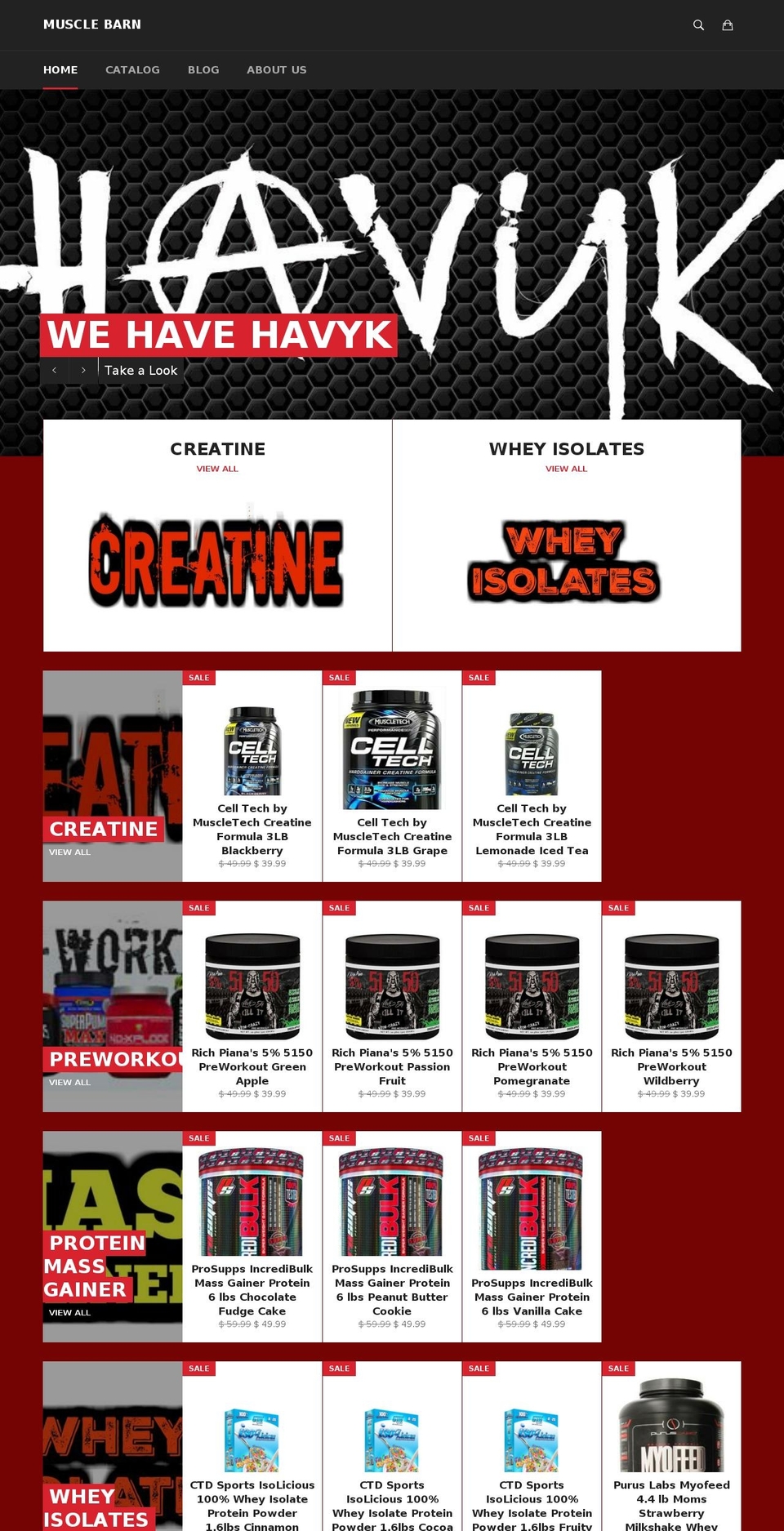 musclebarnshop.com shopify website screenshot