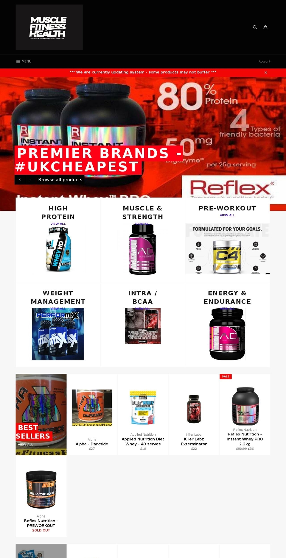 musclefitnesshealth.com — Shopify storefront screenshot