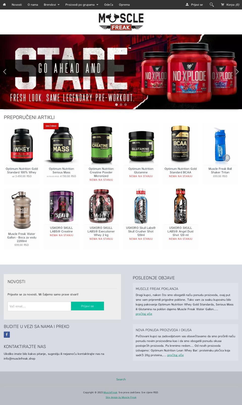 musclefreak.rs shopify website screenshot