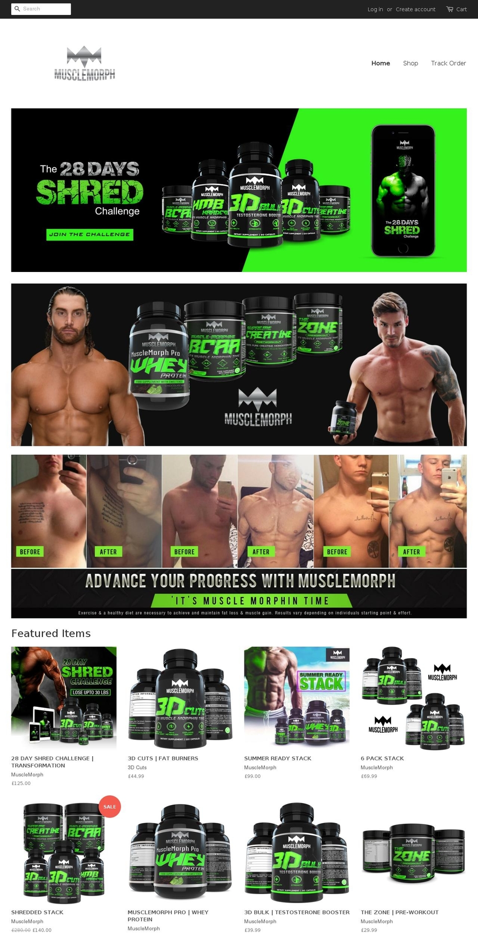 musclemorphsupps.com shopify website screenshot