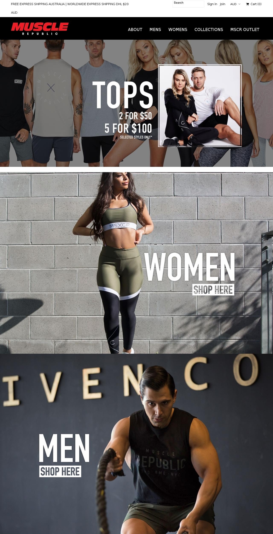 musclerepublicgymwear.com.au shopify website screenshot