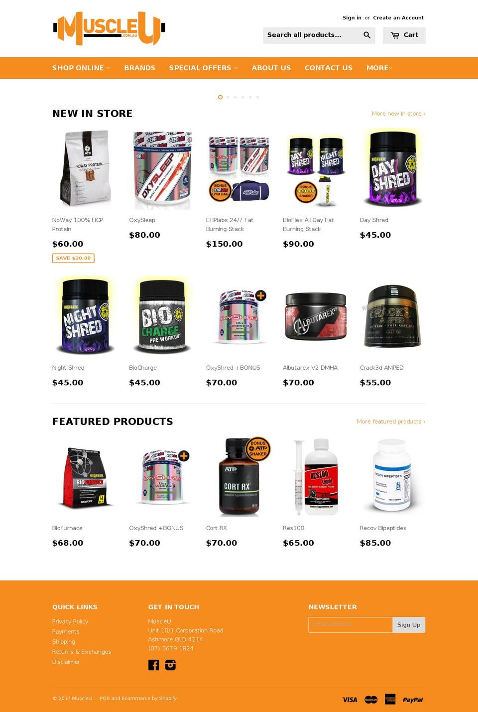 muscleu.com.au shopify website screenshot