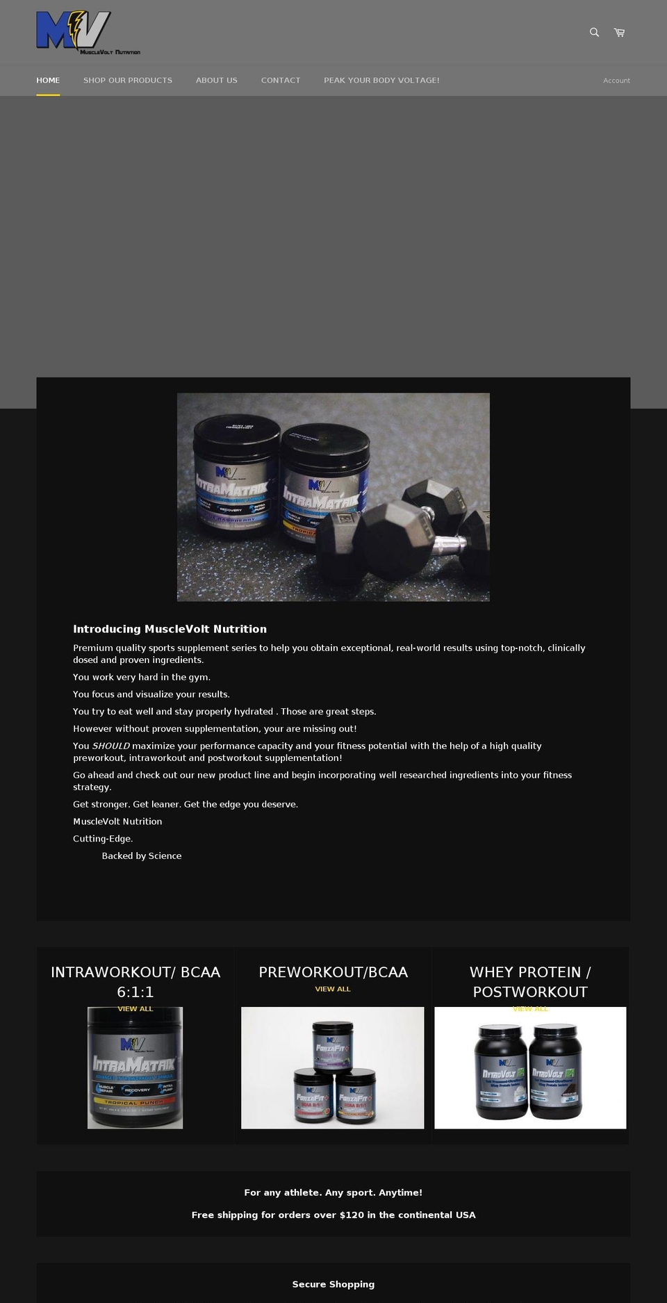 musclevoltnutrition.com — Shopify storefront screenshot