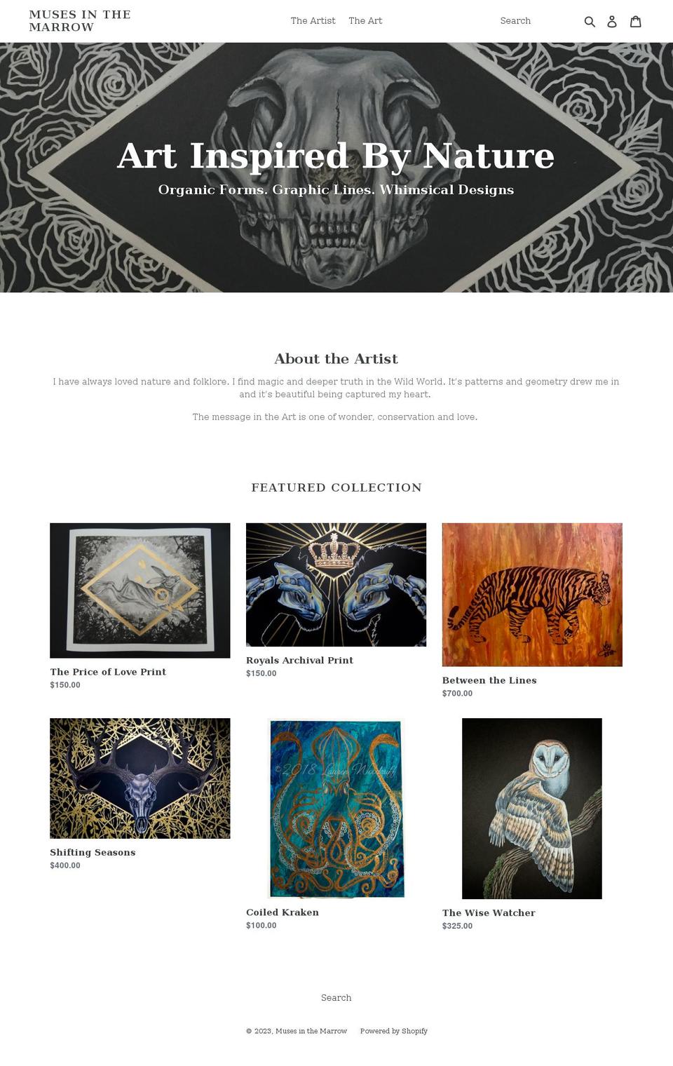 musesinthemarrow.com shopify website screenshot