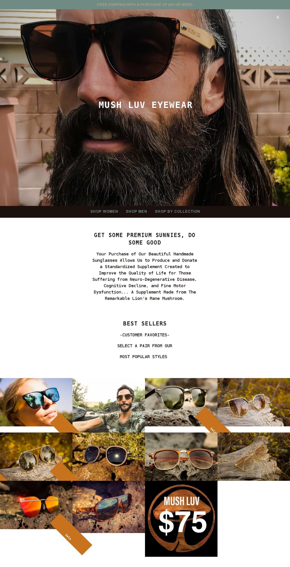 mushluveyewear.com shopify website screenshot
