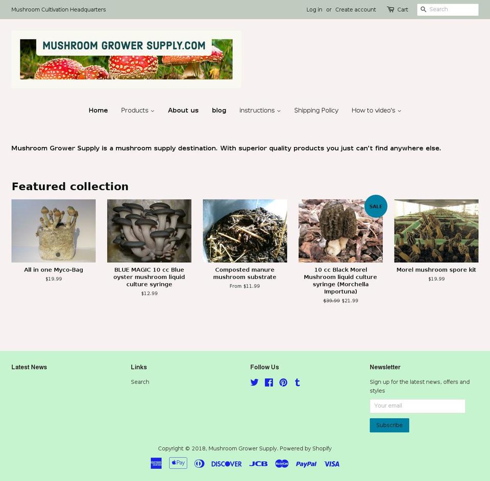 mushroomgrowersupply.com — Shopify storefront screenshot
