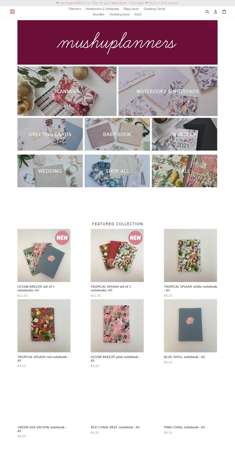 mushuplanners.com — Shopify storefront screenshot