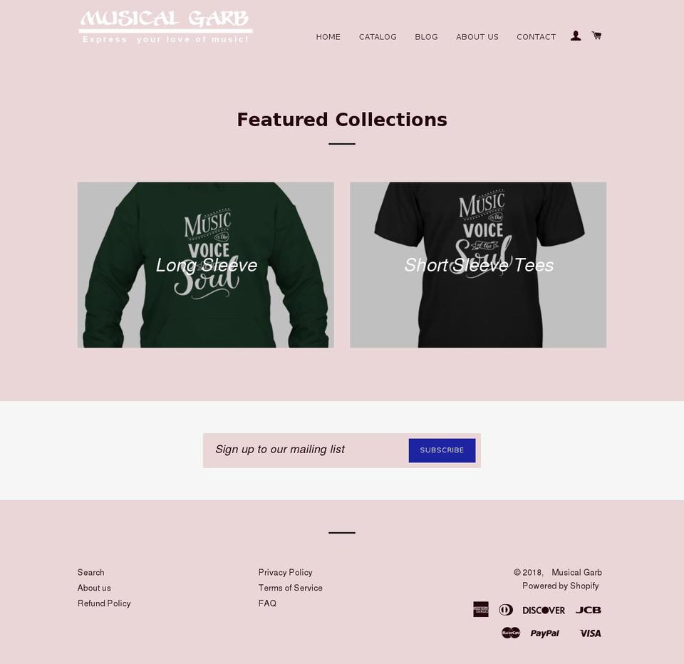 musicalgarb.com — Shopify storefront screenshot
