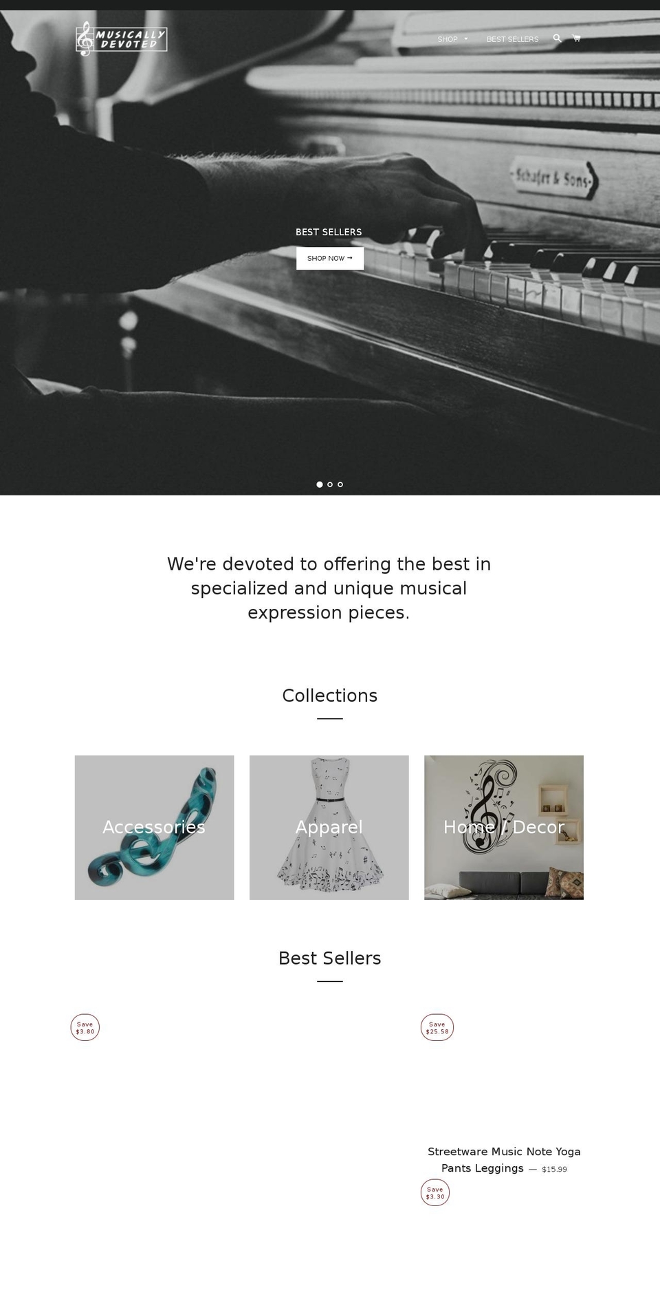 musicallydevoted.com — Shopify storefront screenshot