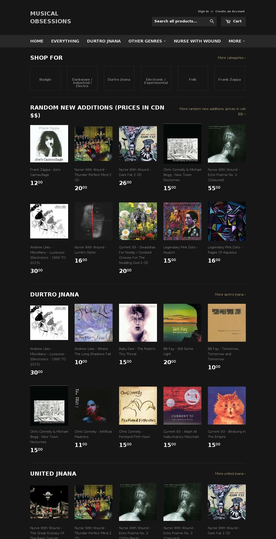 musicalobsessions.com shopify website screenshot
